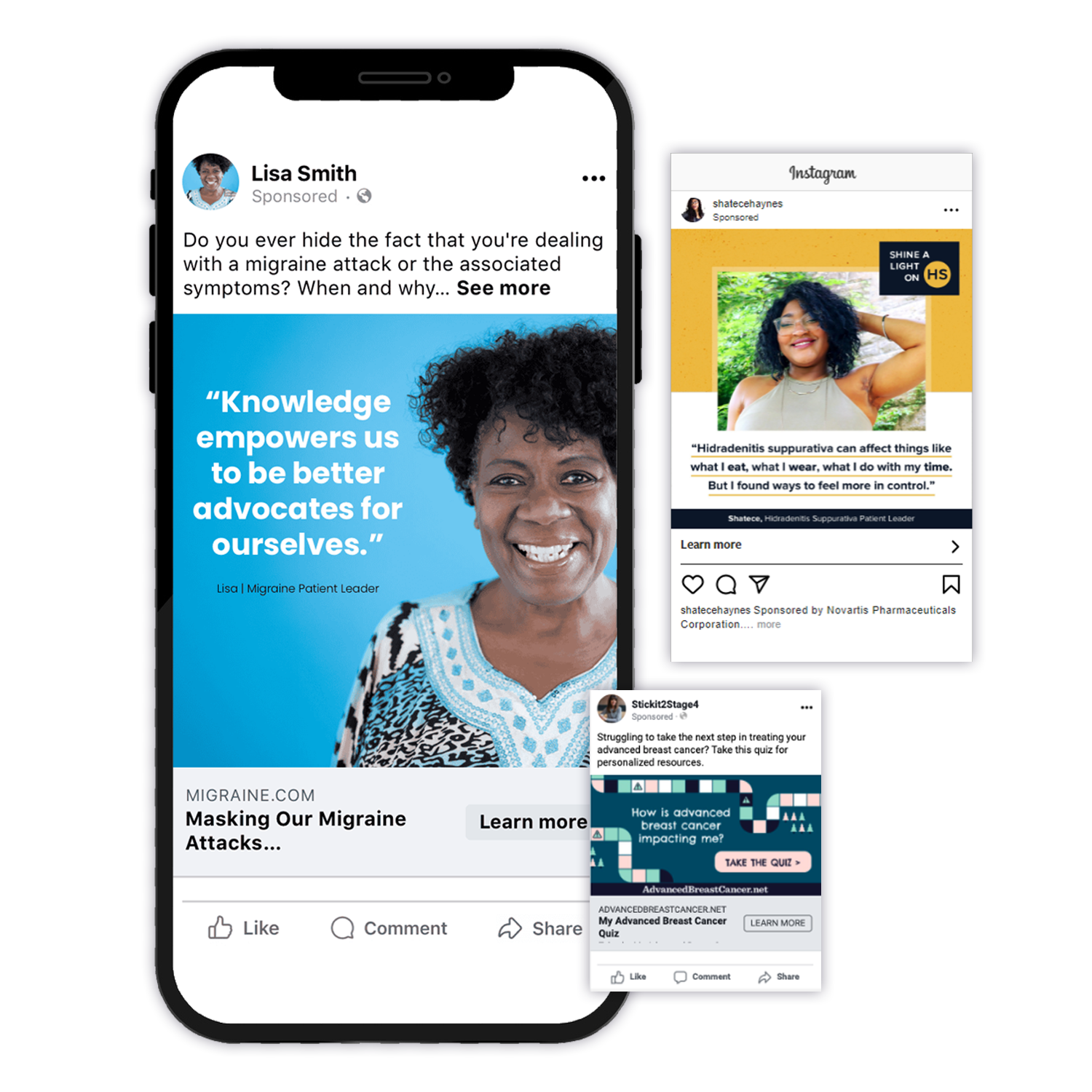 Product shots of a patient influencer post on Facebook and Instagram