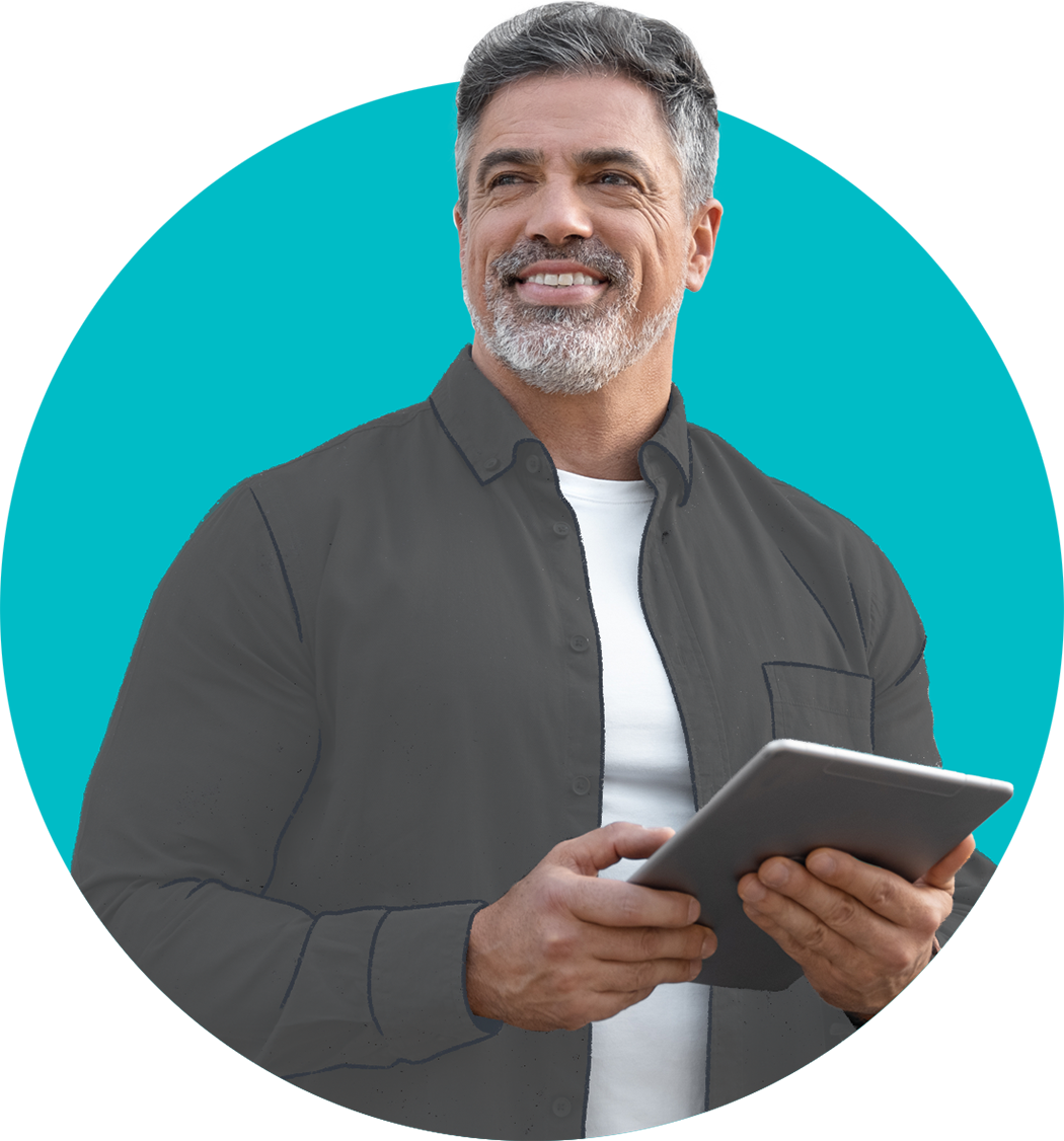 A man holding a tablet.